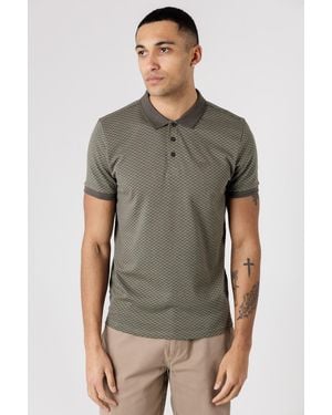 Kensington Eastside Cotton Jacquard Button-Up Jersey Polo With Logo Badge - Grey