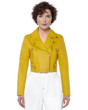 Infinity Leather Cropped Brando Biker Jacket-Bellville Lamb Leather - Yellow