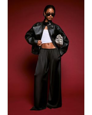 Boohoo Satin Lace Trim Wide Leg Trousers - Red