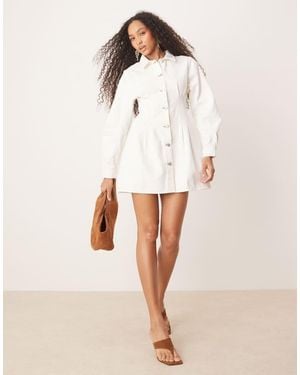 ASOS Ecru Denim Shirt Dress With Cinch Waist And Cocoon Sleeve - Natural