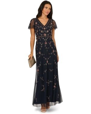 Adrianna Papell Studio Bead V Neck Long Dress - Black