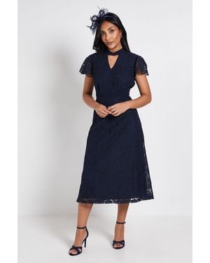 Wallis Petite Lace Tie Neck Midi Dress - Blue