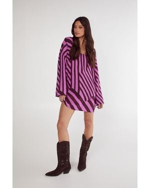 Nasty Gal Abstract Stripe Mini Tunic Dress - Red