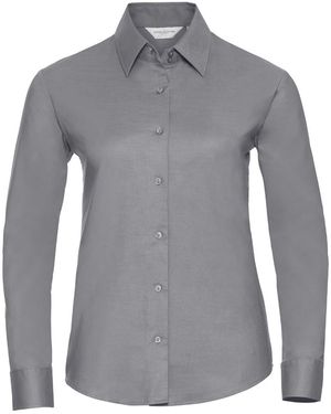 Russell Collection Ladies/ Long Sleeve Easy Care Oxford Shirt - Grey
