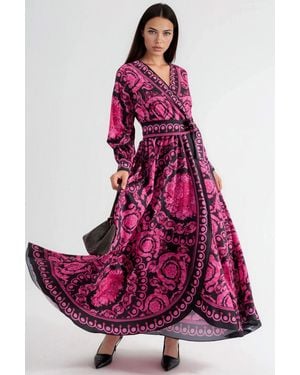 Msn-Collection Floral Tie Detail Midi Dress - Purple