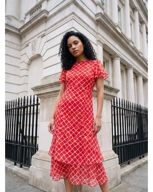 Wallis Check Burn Out Ruffle Midi Dress - Red