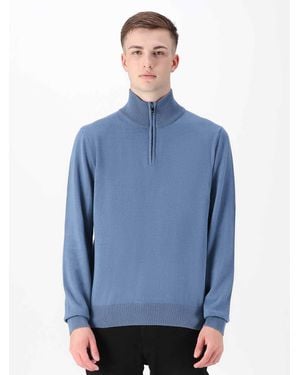 Luke 1977 Jacob 1/4 Zip Knitted Jumper - Blue