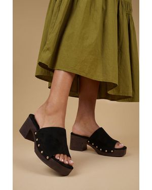 Oasis Henrie Faux Suede High Heeled Mule Sandals - Green