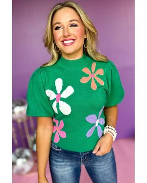 Azura Exchange Bright Floral Bubble Short Sleeve Jumper Viscose - Green