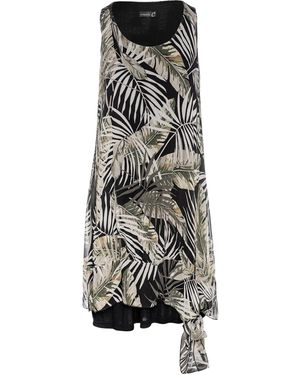 Conquista Sleeveless Double Layer Tropical Print Dress - Black