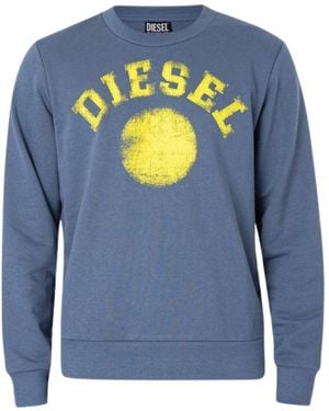 DIESEL Distressed Dot Logo Sweatshirt Cotton - Blue