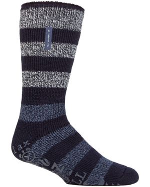 Heat Holders Warm Fleece-Lined Non-Slip Lounge Bed Socks With Grippers - Blue