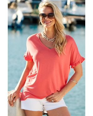 Sosandar Coral Ruffle Sleeve Jersey Top - Red