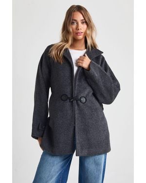 Boohoo Toggle Detail Wool Look Jacket - Blue