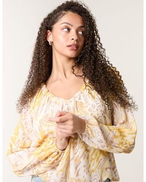 Blue Vanilla V Neck Gathered Bubble Hem Top - Natural