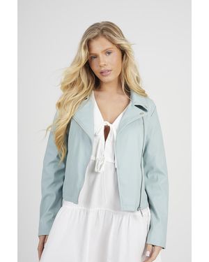 Brave Soul Pale 'Vana' Faux Leather Pu Biker Jacket - Blue