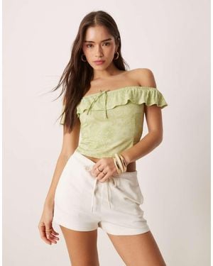 Motel Yokai Retro Paisley Print Bardot Top - Green