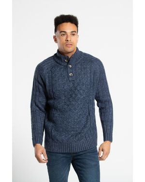 Kensington Eastside 1/4 Button-Up Neck Cable And Rib Jumper - Blue