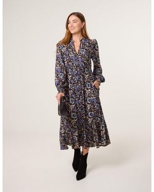 Blue Vanilla Paisley Shirred Waist Shirt Dress - Blue