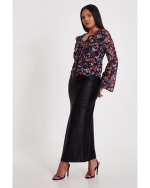 Quiz Mesh Floral Blouse - Blue