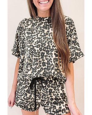 Azura Exchange Cheetah Printed Casual Tee And Shorts Lounge Set - Black