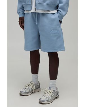 BoohooMAN Heavyweight Embroidered Baggy Short - Blue