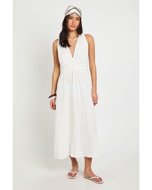 Boohoo Textured Lace Trim Midaxi Dress - White