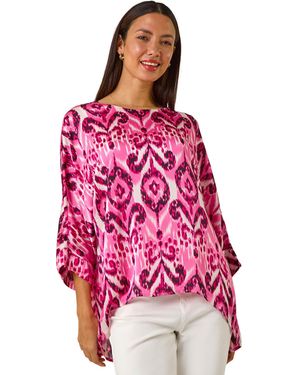 Roman Ikat Print Tunic Top - Red