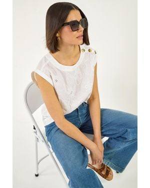 Roman Floral Embroidered Top - Blue