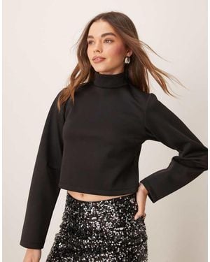 ASOS Scuba-Style Fabric High Neck Cropped Top With Cocoon Sleeve - Black