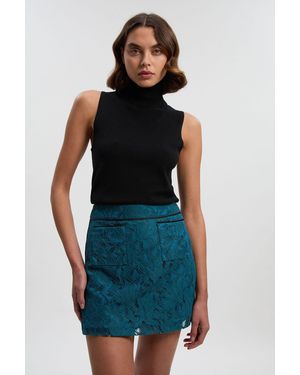 Karen Millen Tipped Corded Lace Woven Mini Skirt - Blue