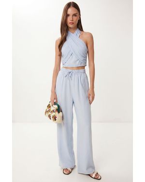 Happiness İstanbul Halter Blouse And Wide-Leg Trousers Set - White