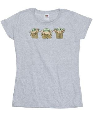 Star Wars Ladies The Mandalorian Grogu Poses Cotton T-Shirt (Sports) - Blue