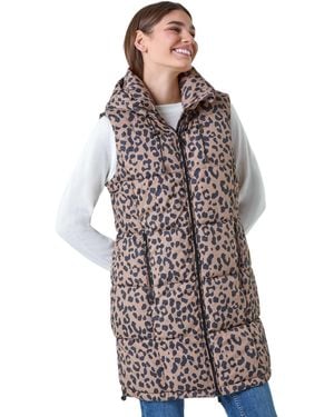 Roman Animal Print Longline Hooded Gilet - Multicolour