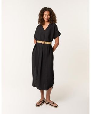 Blue Vanilla V Neck Dress With Belt - Black