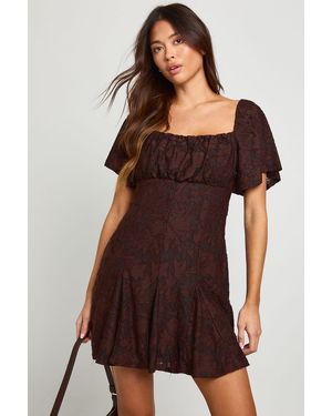 Boohoo Burnout Floral Godet Hem Mini Dress - Purple