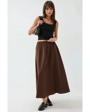 Busem Elastic Waist Midi Skirt With Pockets - Brown
