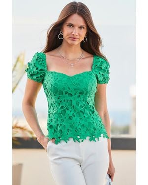 Sosandar Premium Lace Top - Green