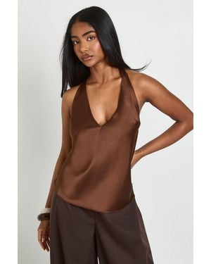 Boohoo Halter Plunge Swing Cami Top - Brown