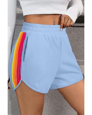 Azura Exchange Beau Blauw Kleurblokstrepen Elastische Hoge Taille Actieve Shorts