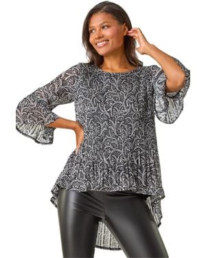 Roman Floral Print Pleated Tunic - Grey