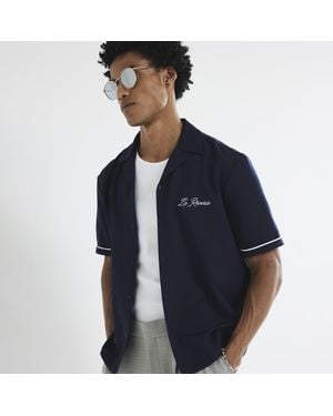 River Island Short Sleeve Embroidered Shirt Cotton - Blue