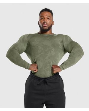 GYMSHARK Geo Seamless Long Sleeve Slim Fit T-Shirt - Green