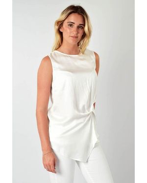 Secret Label Round Neck Twist Front Sleeveless Blouse - White