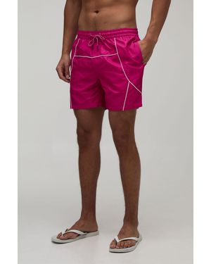 BoohooMAN Piping Mid Length Swim Short - Pink