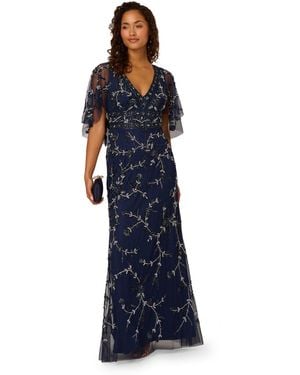 Adrianna Papell Bead Cape Long Dress - Blue