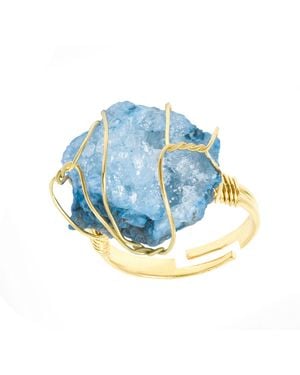 The Jewellery Stockroom Plate Raw Stone Wire Wrap Ring - Blue