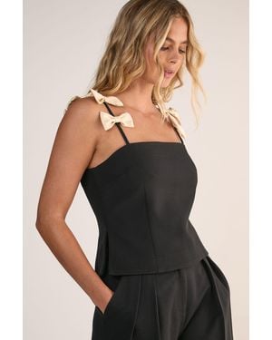 Nasty Gal Contrast Bow Tailored Top - Black