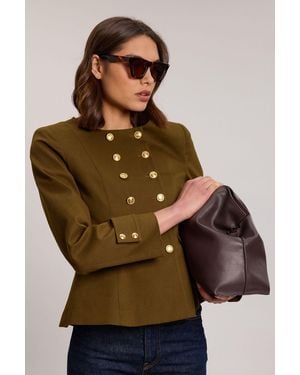 Karen Millen Cotton Tailored Button Detail Peplum Blazer - Brown