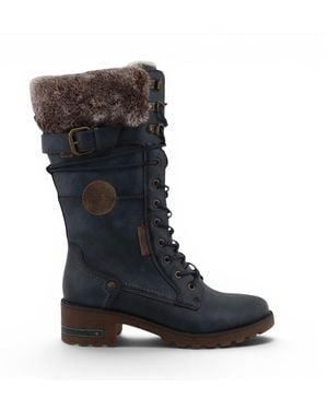 Mustang Mid-Calf Faux Fur Winter Combat Boots - Black